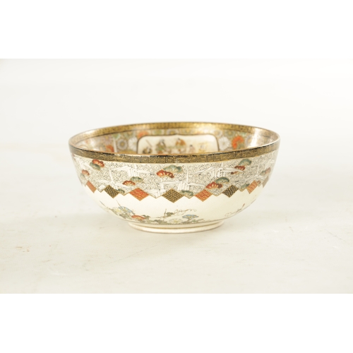 166 - A MEIJI PERIOD JAPANESE SATSUMA BOWL the interior finely decorated with figural and floral panels wi... 