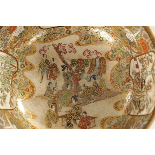 166 - A MEIJI PERIOD JAPANESE SATSUMA BOWL the interior finely decorated with figural and floral panels wi... 