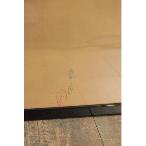 180 - A LATE 19TH CENTURY JAPANESE SILKWORK PICTURE FORMED AS THREE PANELS embroidered in cushioned colour... 