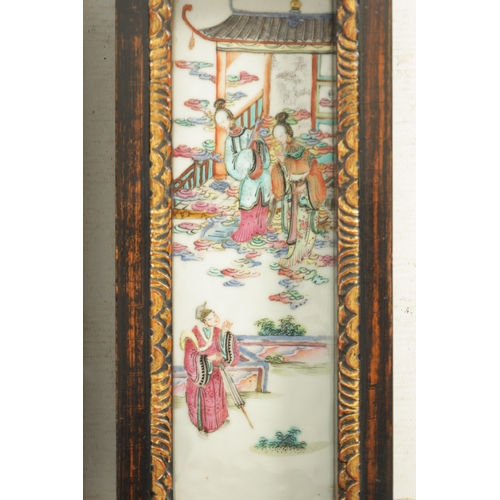 191 - A PAIR OF 19TH CENTURY CANTONESE FAMILLE ROSE HANGING PLAQUES painted in enamel colours with interio... 