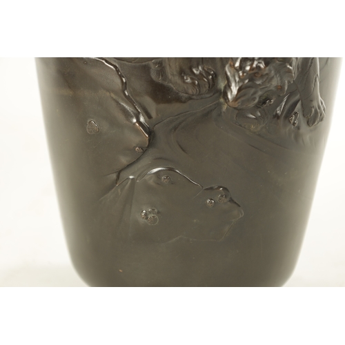 196 - A LARGE MEIJI PERIOD JAPANESE PATINATED BRONZE VASE, the body decorated with two tigers in relief, i... 