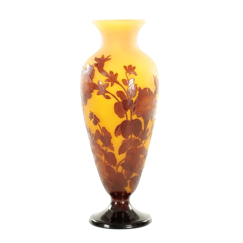 20 - A LARGE GALLE CAMEO GLASS VASE decorated with flowers and butterflies - signed (40cm high)