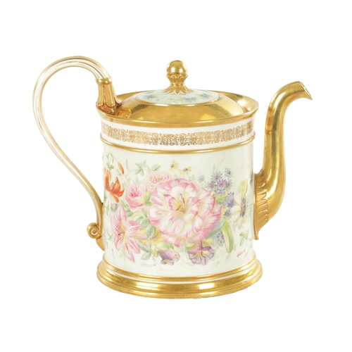 37 - A 19TH CENTURY MEISSEN STYLE CONTINENTAL PORCELAIN TEAPOT the richly gilt and painted flower spray b... 