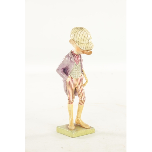 50 - AN EARLY 20TH CENTURY AUSTRIAN PORCELAIN POLYCHROME FIGURE modelled as a jockey smoking a large ciga... 