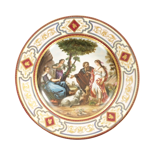 51 - A LATE 19TH CENTURY VIENNA PORCELAIN CABINET PLATE painted with classical scenes within a rich bande... 