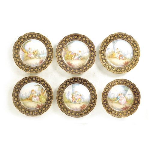 53 - A FINE LATE 19TH CENTURY FRENCH SEVRES PORCELAIN DESSERT SERVICE painted with romantic figural scene... 