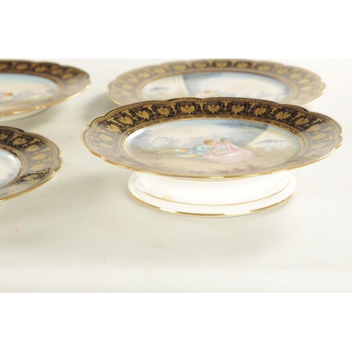 53 - A FINE LATE 19TH CENTURY FRENCH SEVRES PORCELAIN DESSERT SERVICE painted with romantic figural scene... 