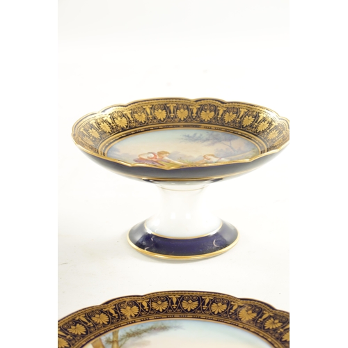 53 - A FINE LATE 19TH CENTURY FRENCH SEVRES PORCELAIN DESSERT SERVICE painted with romantic figural scene... 