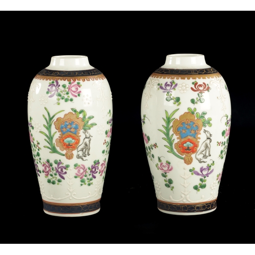 54 - A PAIR OF LATE 19TH CENTURY SAMSON, PARIS OVOID VASES decorated in enamel colours with floral spays ... 