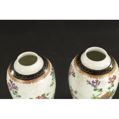 54 - A PAIR OF LATE 19TH CENTURY SAMSON, PARIS OVOID VASES decorated in enamel colours with floral spays ... 