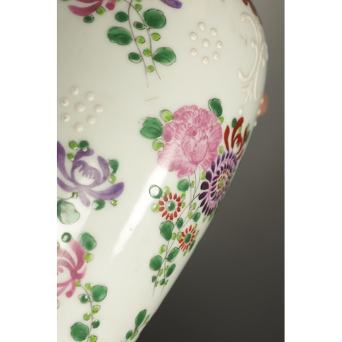 54 - A PAIR OF LATE 19TH CENTURY SAMSON, PARIS OVOID VASES decorated in enamel colours with floral spays ... 