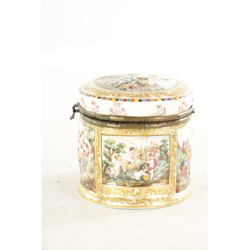 70 - A 19TH CENTURY NAPLES CAPODIMONTE STYLE PORCELAIN AND GILT BRASS MOUNTED CASKET of oval form with cl... 