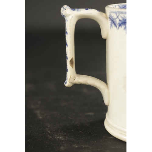 79 - A 19TH CENTURY DAVENPORT COMMEMORATIVE QUEEN VICTORIA BLUE AND WHITE TRANSFER MUG 