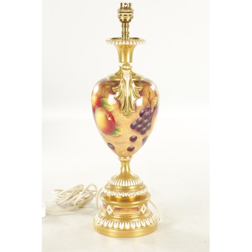 83 - A LATE 20TH CENTURY ROYAL WORCESTER PORCELAIN LAMP BASE BY SMITH of baluster form with leaf-scroll h... 