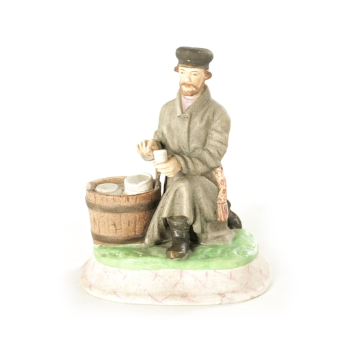 89 - AN IMPERIAL RUSSIAN SEATED JEWISH FIGURE decorated in pastel shades on a rounded plinth base. (11.5c... 