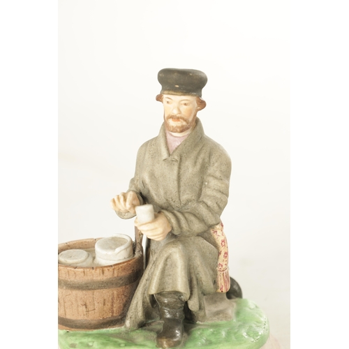 89 - AN IMPERIAL RUSSIAN SEATED JEWISH FIGURE decorated in pastel shades on a rounded plinth base. (11.5c... 