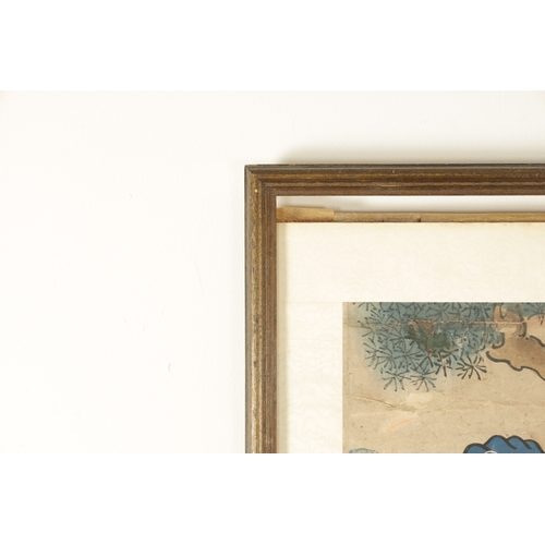 92 - A 19TH CENTURY CHINESE GOUACHE ON PAPER depicting two immortals and spotted deer. (80cm high 34cm wi... 