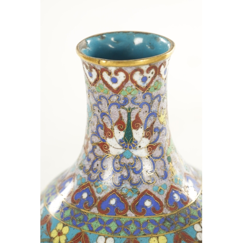 202 - A PAIR OF 19TH CENTURY CHINESE CLOISONNE VASES the bulbous bodies decorated continuous bands of bloo... 