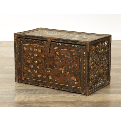 203 - A RARE 16TH CENTURY NAMBAN JAPANESE TABLE CABINET with lacquered and gilt wood inlaid with mother of... 