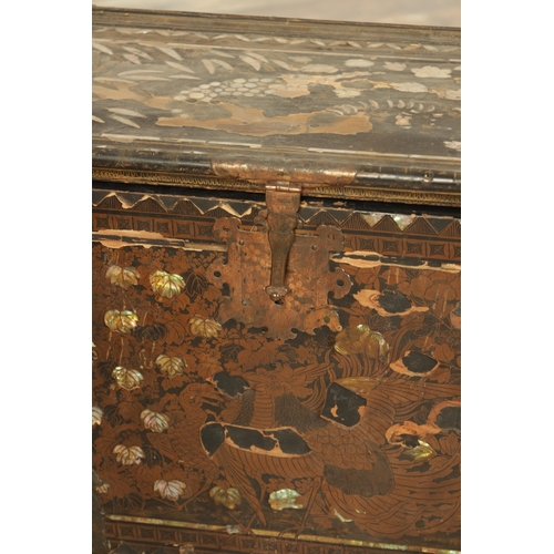 203 - A RARE 16TH CENTURY NAMBAN JAPANESE TABLE CABINET with lacquered and gilt wood inlaid with mother of... 