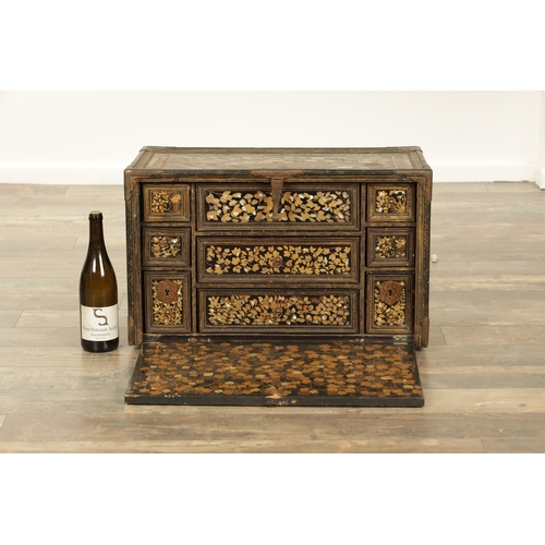 203 - A RARE 16TH CENTURY NAMBAN JAPANESE TABLE CABINET with lacquered and gilt wood inlaid with mother of... 