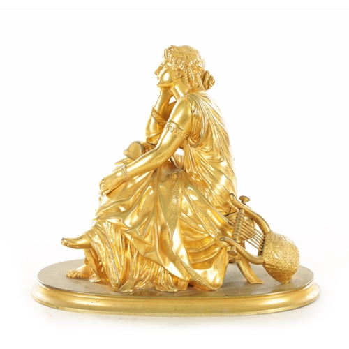 208 - PIERRE ALEXANDRE SCHOENEWERK (1820-1885). A 19TH CENTURY GILT BRONZE SCULPTURE OF A CLASSICAL SEATED... 