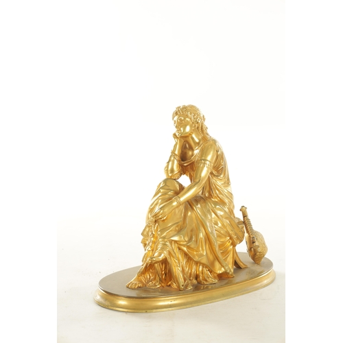 208 - PIERRE ALEXANDRE SCHOENEWERK (1820-1885). A 19TH CENTURY GILT BRONZE SCULPTURE OF A CLASSICAL SEATED... 