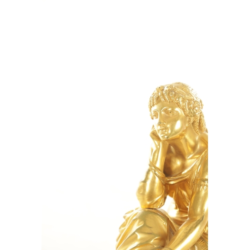 208 - PIERRE ALEXANDRE SCHOENEWERK (1820-1885). A 19TH CENTURY GILT BRONZE SCULPTURE OF A CLASSICAL SEATED... 