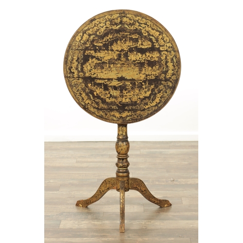 229 - AN EARLY 19TH CENTURY ANGLO CHINESE LACQUER WORK TILT-TOP TABLE with all-over chinoiserie decoration... 