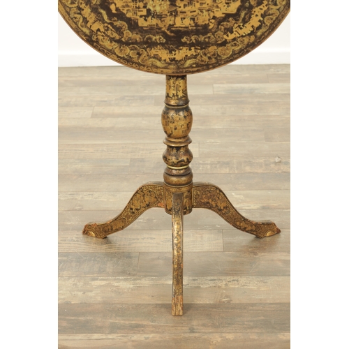 229 - AN EARLY 19TH CENTURY ANGLO CHINESE LACQUER WORK TILT-TOP TABLE with all-over chinoiserie decoration... 