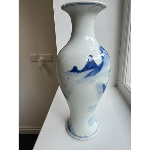 232 - A 19TH CENTURY CHINESE PORCELAIN BLUE AND WHITE BALUSTER VASE with pagodas in landscape setting - fo... 