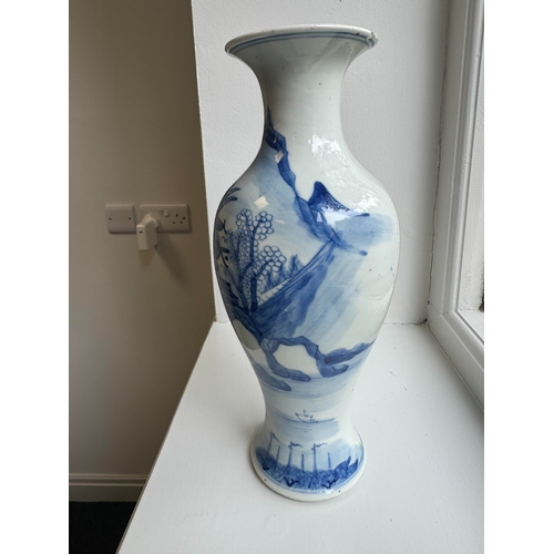 232 - A 19TH CENTURY CHINESE PORCELAIN BLUE AND WHITE BALUSTER VASE with pagodas in landscape setting - fo... 