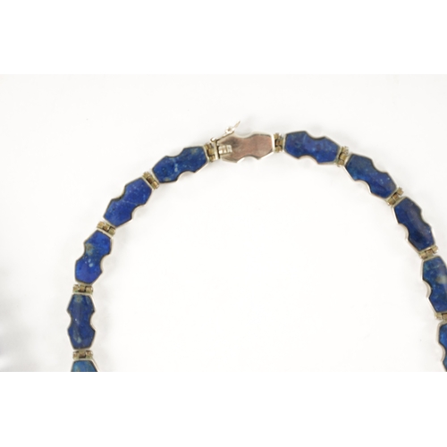 239 - A 14CT GOLD LAPIS LAZULI BEADED NECKLACE AND A SPANISH SILVER AND LAPIS LAZULI NECKLACE, the beaded ... 