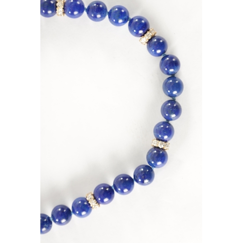 239 - A 14CT GOLD LAPIS LAZULI BEADED NECKLACE AND A SPANISH SILVER AND LAPIS LAZULI NECKLACE, the beaded ... 