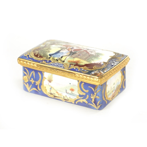 241 - A 19TH CENTURY FRENCH ENAMEL AND GILT METAL MOUNTED BOX richly decorated in royal blue and gilt with... 