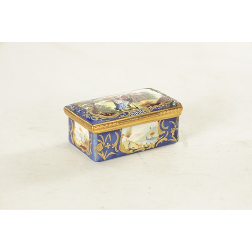 241 - A 19TH CENTURY FRENCH ENAMEL AND GILT METAL MOUNTED BOX richly decorated in royal blue and gilt with... 