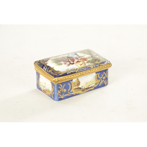 241 - A 19TH CENTURY FRENCH ENAMEL AND GILT METAL MOUNTED BOX richly decorated in royal blue and gilt with... 