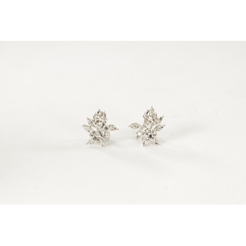 248 - A PAIR OF 18CT WHITE GOLD AND DIAMOND EARRINGS, of flower spray design each set with twelve brillian... 