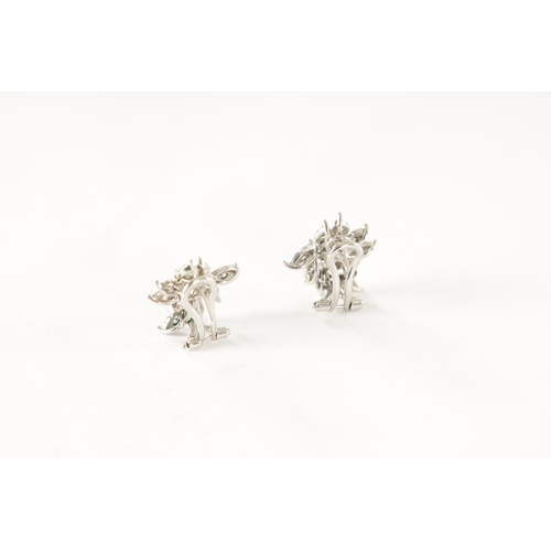 248 - A PAIR OF 18CT WHITE GOLD AND DIAMOND EARRINGS, of flower spray design each set with twelve brillian... 