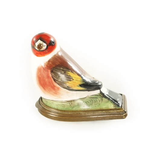 266 - AN 18TH CENTURY SOUTH STAFFORDSHIRE ENAMEL BIRD BONBONNIERE realistically modelled and coloured as a... 