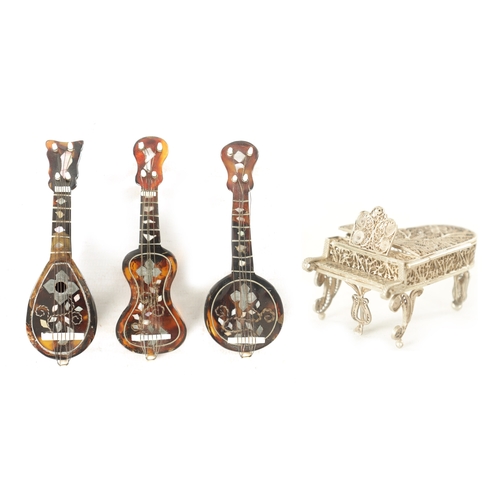 278 - A COLLECTION OF LATE 19TH CENTURY MINIATURE INSTRUMENTS, comprising a mother of pearl inlaid tortois... 