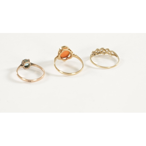 290 - A COLLECTION OF THREE 9CT GOLD RINGS, comprising of a cameo ring, a diamond set platted ring and an ... 