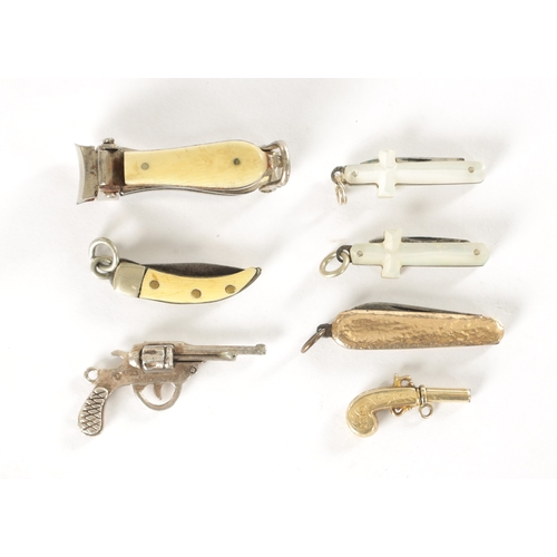 293 - A COLLECTION OF 19TH CENTURY MINIATURE FOLDING KNIVES AND FOBS comprising of two mother of pearl cru... 