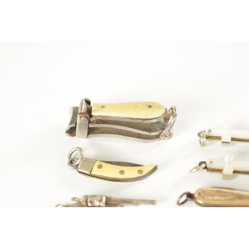 293 - A COLLECTION OF 19TH CENTURY MINIATURE FOLDING KNIVES AND FOBS comprising of two mother of pearl cru... 