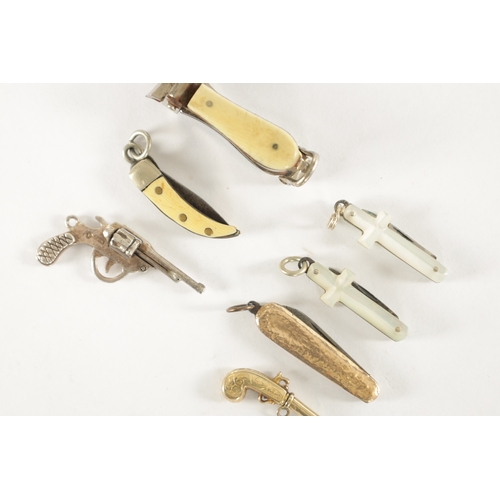 293 - A COLLECTION OF 19TH CENTURY MINIATURE FOLDING KNIVES AND FOBS comprising of two mother of pearl cru... 