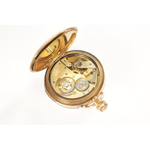 299 - AN EARLY 20TH CENTURY GOLD PLATED QUARTER REPEATING POCKET WATCH the open-faced case with white enam... 