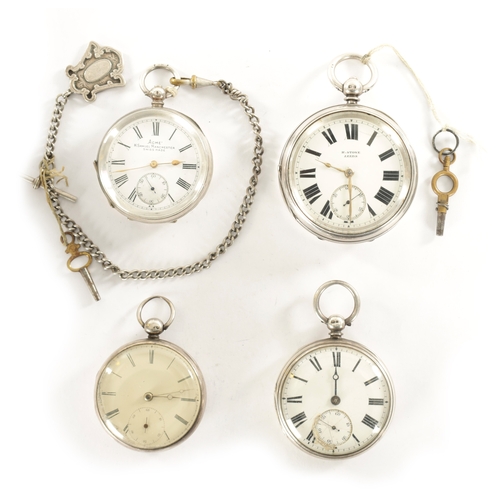 300 - A COLLECTION OF FOUR SILVER OPEN FACED POCKET WATCHES, comprising of a spring driven watch with leve... 