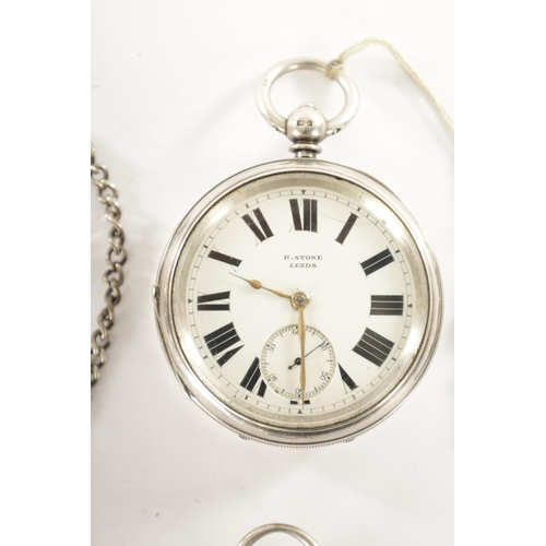 300 - A COLLECTION OF FOUR SILVER OPEN FACED POCKET WATCHES, comprising of a spring driven watch with leve... 