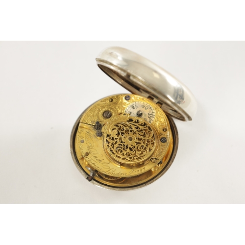 303 - A SILVER PAIR CASED VERGE POCKET WATCH, having a Roman enamel dial fronting a chain driven fusee mov... 