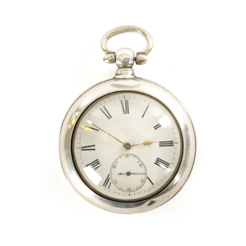 310 - A VICTORIAN SILVER PAIR CASED POCKET WATCH, with Roman enamel dial fronting a chain driven fusee mov... 